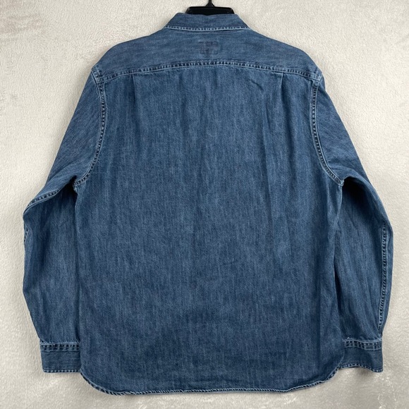 J Crew Denim Shirt Mens Large Blue Dark Wash Pocket Western Long Sleeve Button - Picture 3 of 10
